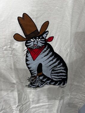 XL new Cowboy Cat B.Kliban Crazy Shirts Tee - cream with Brown Hat & Red Bandana